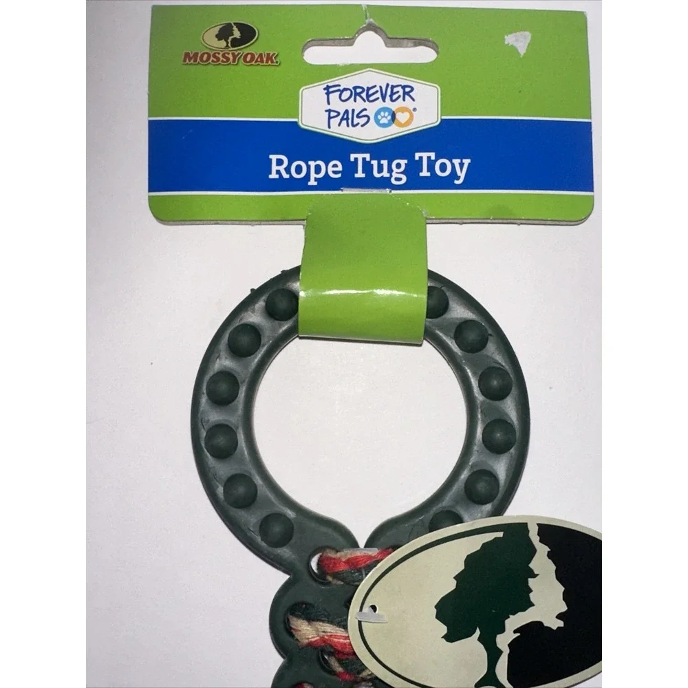 Mossy Oak Forever Pals Dog Rope Tug Toy Double‎ Ring Rubber Green Multi NWT